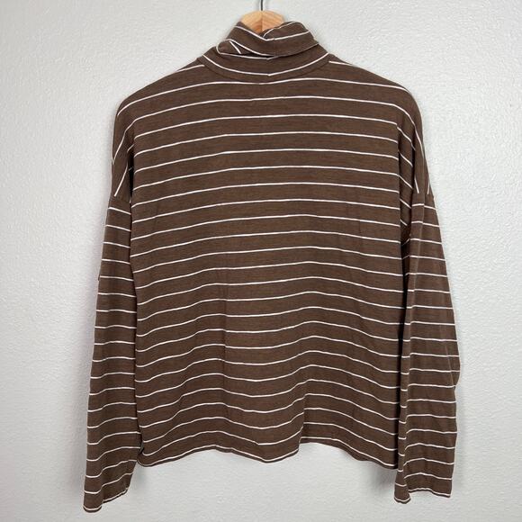 Madewell Women's Large Brown with White Stripes Boxy Long Sleeve Turtleneck Top - Picture 6 of 6